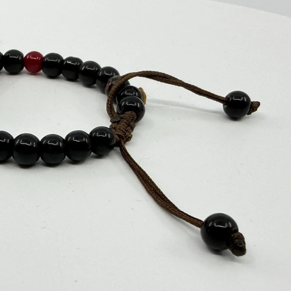 Hand Painted Butterfly Bracelet Black Red Beaded Adjustable Boho Artisan Gift